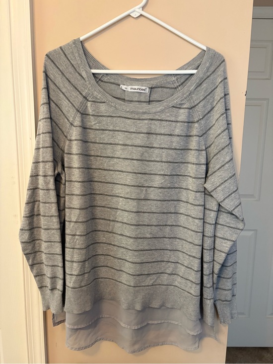 Maurices Tops - Maurices Gray Striped Sweater with Layered Chiffon Hem
